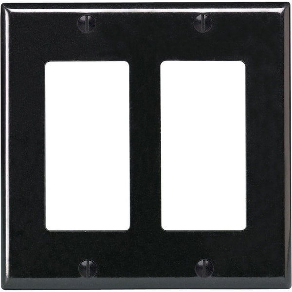 Leviton Leviton Decora Black 2 gang Thermoset Plastic Decorator Wall Plate 1 pk 80409-00E - main